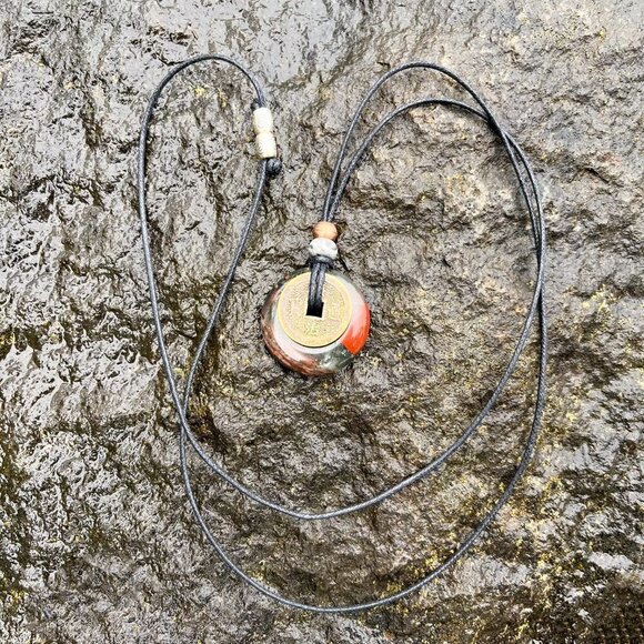 African Bloodstone Crystal Gemstone Necklace with Lucky Coin Handmade - Picture 5 of 6